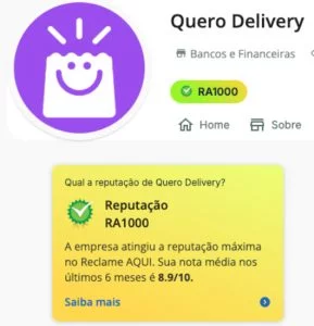 Perfil do Quero Delivery no Reclame Aqui